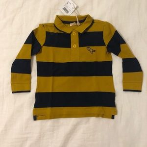 Mustard yellow and navy polo button down shirt, 2T